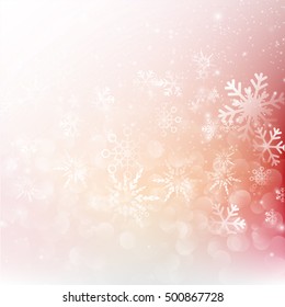 Snow fall with bokeh abstract red background vector illustration eps10