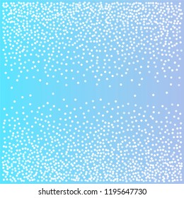snow fall christmas background, winter white snowflakes vector. sparkling abstract confetti falling. light magic shining Flying glitter dots, sparkle border minimal decoration on blue