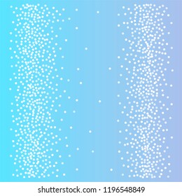 snow fall christmas background, winter white snowflakes vector. sparkling abstract confetti falling. light magic shining Flying glitter dots, sparkle border minimal decoration on blue