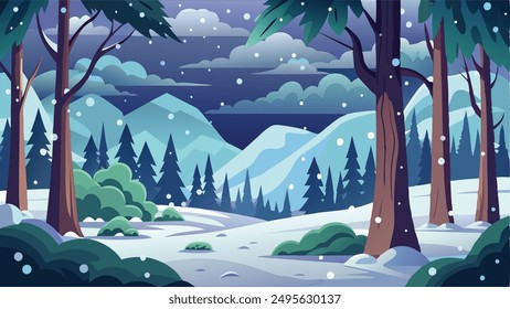 Snow fall forest landscape vector art