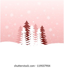 Snow fall scenery, holiday background with fir trees, snowflakes. Transparency is used in this EPS10 file.