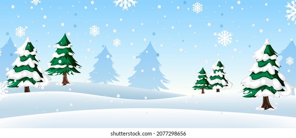 Snow falling background with pine tree illustration