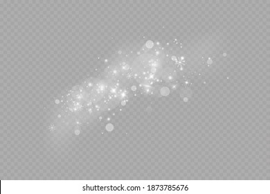 Snow is falling. Christmas weather. Background. Glow light effect. Vector illustration. Christmas flash. dust.