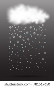 snow falling from clouds , realistic illustration , vector, snowflake transparent background