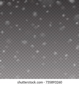 Snow falling effect isolated on transparent background. White snowflakes overlay texture. Vector christmas snowfall for your winter design.
