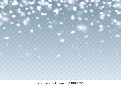 Snow falling effect isolated on transparent background. White snowflakes overlay texture. Vector christmas snowfall for your winter design