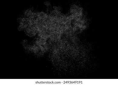 Snow falling effect overlay. White snowfall isolated on black background. Snowy blizzard. Rain drops. Abstract water pattern texture. Vector illustration, EPS 10.
