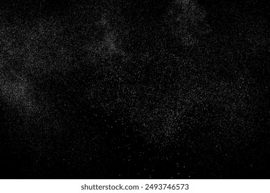 Snow falling effect overlay. White snowfall isolated on black background. Snowy blizzard. Rain drops. Abstract water pattern texture. Vector illustration, EPS 10.
