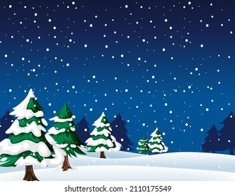 Schnee fällt auf nächtlichem Hintergrund mit Weihnachtsbaumgrafik