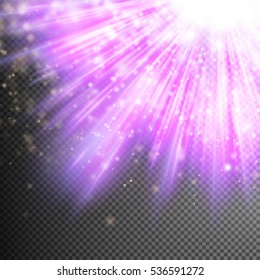 Snow are falling on background of purple luminous rays. EPS 10 vector file included