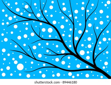 Snow falling on the background of tree without leaves