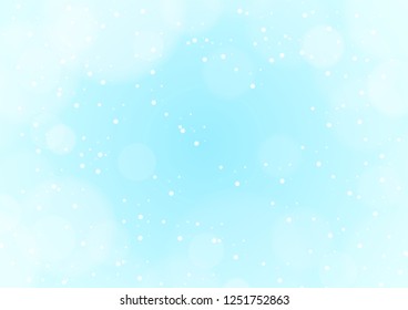 Snow falling on light blue color background illustration design. Bokeh style winter season template for web,page,paper,cover paper,card,backdrop,decoration.Soft shiny silver white winter concept.