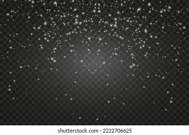 Snow falling on transparent. Realistic snowfall overlay background. Stock royalty free vector illustration