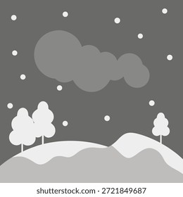 Snow falling scene on gray background.