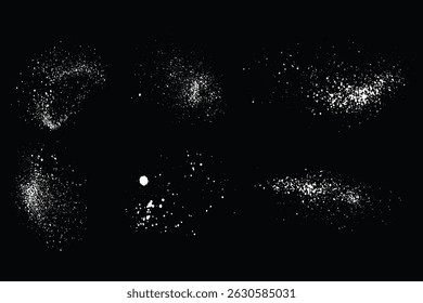 Snow falling set of vector snowflake on black background