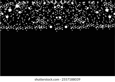 Snow falling or snowfall at night. Snowflakes on black background. Snowstorm weather update or forecast  image for media. Editable vector, eps 10.