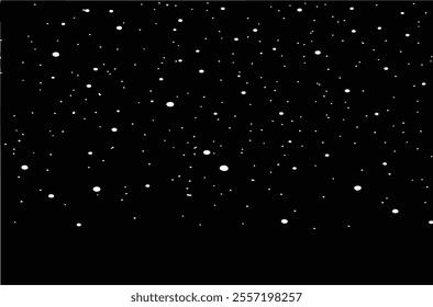 Snow falling or snowfall at night. Snowflakes on black background. Snowstorm weather update or forecast image for media. Editable vector, eps 10.