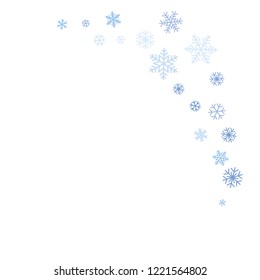 snow falling Vector illustration. Christmas background with snowflakes. Winter blue minimal decoration on white, greeting card. New Year Holidays backdrop.