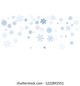 snow falling Vector illustration. Christmas background with snowflakes. Winter blue minimal decoration on white, greeting card. New Year Holidays backdrop.
