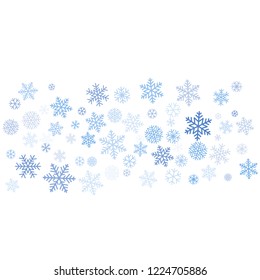 snow falling Vector illustration. Christmas background with snowflakes. Winter blue minimal decoration on white, greeting card. New Year Holidays backdrop.