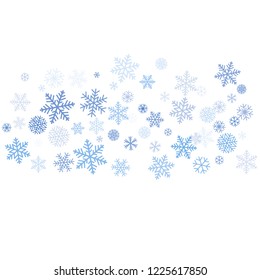 snow falling Vector illustration. Christmas background with snowflakes. Winter blue minimal decoration on white, greeting card. New Year Holidays backdrop.