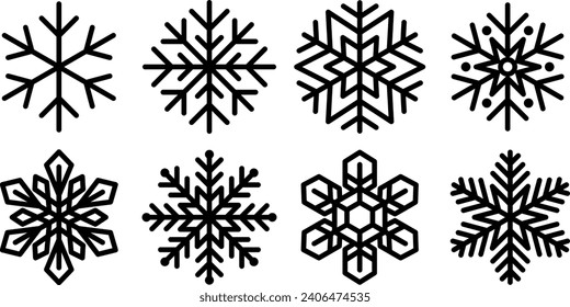 Caída de nieve, invierno, icono de copo de nieve, conjunto de iconos, vector, ilustración, patrón, diseño de recursos gráficos