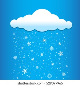 The snow falls from the cloud. Winter time and weather icon. Christmas and New Year eve