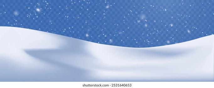 Snow falls on a transparent background. Christmas snowflakes on a transparent background. Snow flakes, snow background. Heavy snowfall, snowflakes in different shapes and forms.