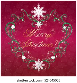 Snow flack with heart Christmas theme , poster , print

