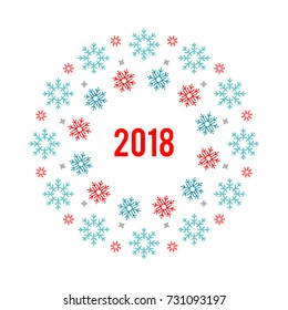  Snow flake circle frame Isolated on white background. Wreath snowflakes.