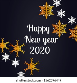 Snow flake dark background with text happy newyear 2020,new years greeting card design 2020 ,vector art illustion,dark blue background ,long holiday,chirtmas celebration for poster,letter,webdesigner