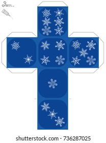 Snow flake dice template - do it yourself model of a cube with snowflakes instead of dice eyes - isolated vector illustration over white.