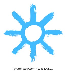 Snow flake is drawn by hand paint brush stroke. Quick sketching in technique that imitates the immediacy and impulsiveness children's drawing. Design graphic element is saved as vector illustration
