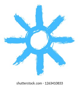 Snow flake is drawn by hand paint brush stroke. Quick sketching in technique that imitates the immediacy and impulsiveness children's drawing. Design graphic element is saved as vector illustration