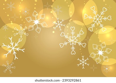 Snow flake golden background. Winter Xmas snowflake elements for Christmas or New Year holiday design template