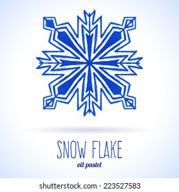 Snow flake hand drawn with oil pastels.