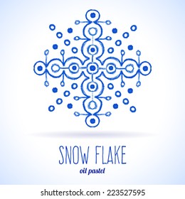Snow flake hand drawn with oil pastels. 