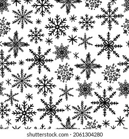 Snow flake hand drawn vector seamless pattern