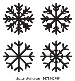 Snow flake icon set. Black silhouette snowflake eight-pointed element isolated on white Sign and Symbol of winter, frost, Christmas, New Year holiday. Graphic component decoration. Vector illustration