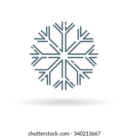 Snow flake icon. snowing crystal sign. Snowfall symbol. Thin line icon on white background. Vector illustration.