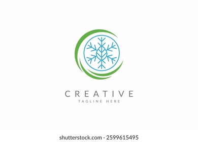 Snow flake with leaf logo design vector template.
