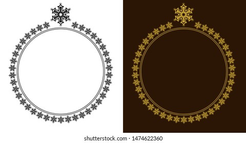 Snow Flake Round frame design - Indian Traditional and Cultural Rangoli, Alpona, Kolam or Paisley vector line art