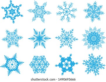 Snow flake set vectors in white background