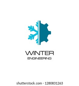 snow flake winter season and gear engineering industry logo icon vector template