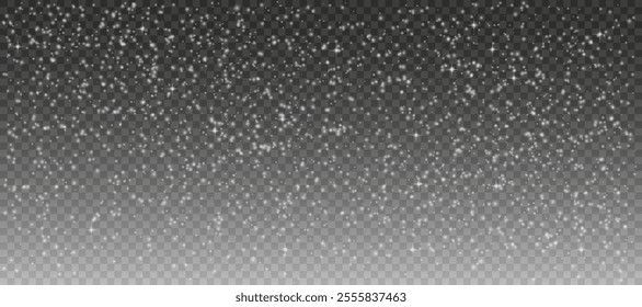 Snow flakes, snow background. Heavy snowfall, snowflakes in different shapes and forms. Christmas snowflakes on a transparent background.