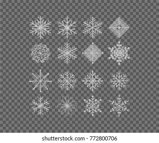 Snow flakes, snow background. Isolated on transparent background. Vector