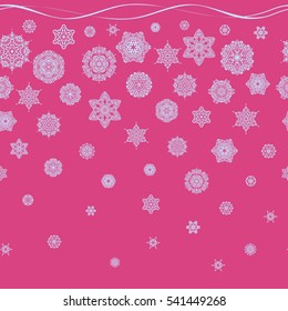 Snow flakes background. Snowflake vector design on pink background. Seamless pattern.