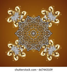 Snow flakes background. Snowflake vector design on brown background.