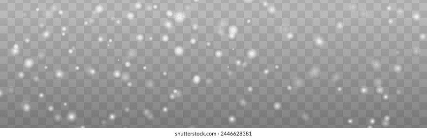 Snow flakes, snow background. White snow flying on transparent. Snowfall, snowflakes in different shapes and forms. Christmas snow for the new year.	

