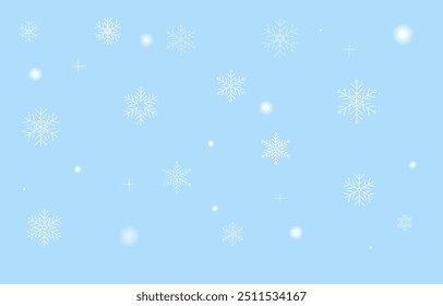 Snow flakes background.Winter background.Snowfall isolated on blue background.Vector graphic illustration.